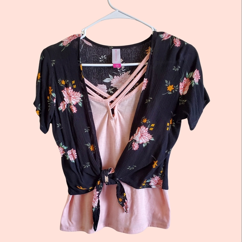 Tie top black floral size S